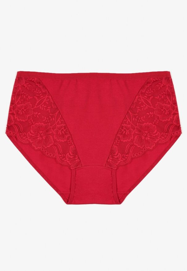Born2be - Bordowe Bawełniane Majtki Figi z Koronką Idiana. Kolekcja: plus size. Kolor: czerwony. Materiał: koronka, bawełna. Wzór: koronka