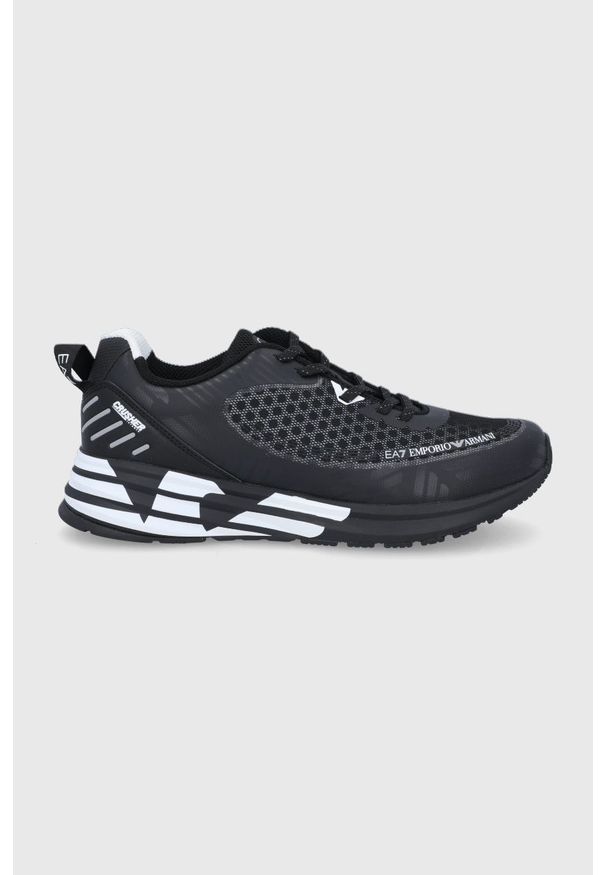 EA7 Emporio Armani Buty kolor czarny na płaskiej podeszwie. Zapięcie: sznurówki. Kolor: czarny. Materiał: guma. Obcas: na płaskiej podeszwie