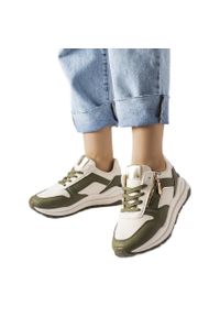 Inna Biało-zielone sneakersy Cecchi białe. Okazja: na co dzień. Nosek buta: okrągły. Kolor: biały. Sezon: lato