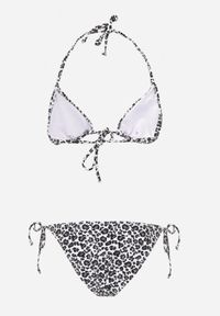 Renee - Biało-Szare Bikini z Wiązaniem Biustonosz i Majtki Figi Sheira. Kolor: biały. Wzór: motyw zwierzęcy, nadruk #2