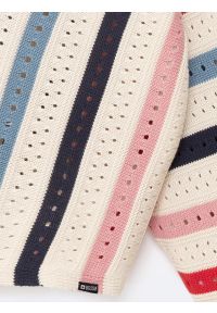 Big-Star - Sweter damski ażurowy w kolorowe paski kremowy Vika 102. Kolor: kremowy. Materiał: bawełna, wiskoza. Wzór: paski, ażurowy, kolorowy. Styl: klasyczny