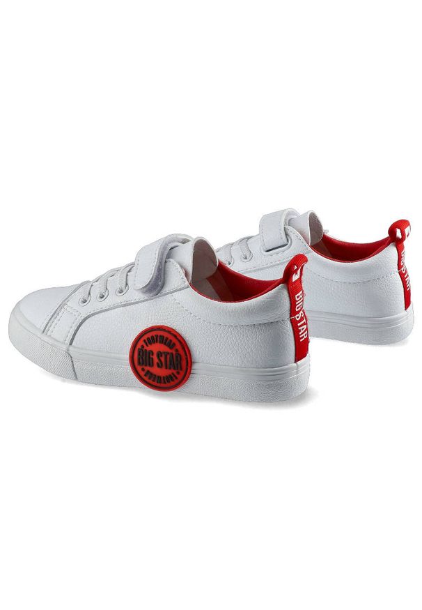 Big-Star - Białe Trampki Big Star Dziecięce Buty Na Rzep. Okazja: na co dzień. Zapięcie: rzepy. Kolor: biały. Materiał: materiał, skóra ekologiczna, skóra, guma. Szerokość cholewki: normalna. Wzór: aplikacja. Styl: casual, klasyczny, sportowy