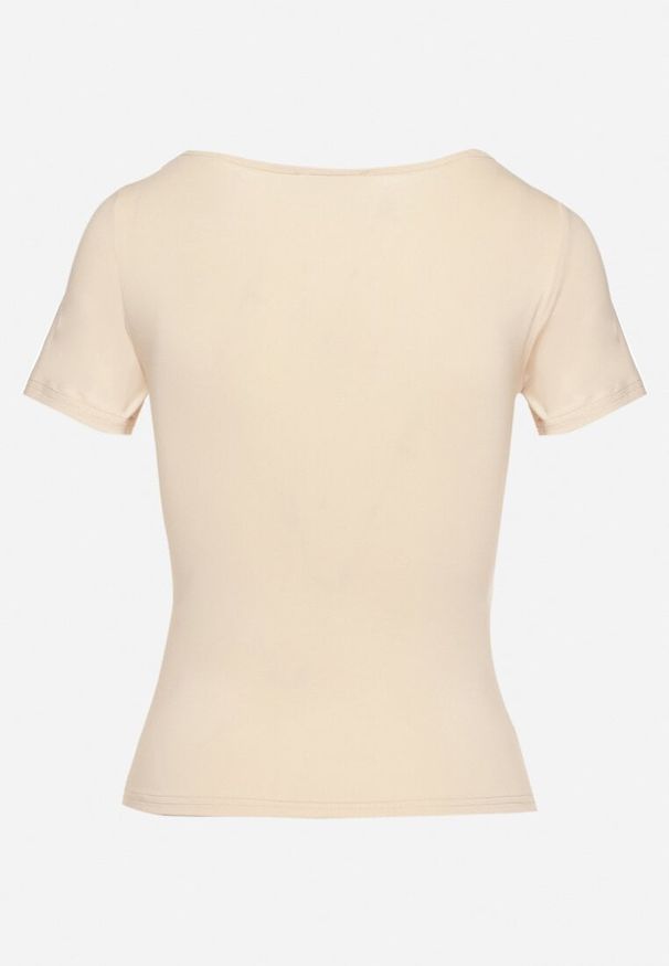 Born2be - Jasnobeżowy T-shirt z Wiskozą o Dopasowanym Kroju z Dekoltem w Serek Folarisse. Typ kołnierza: dekolt w serek. Kolor: beżowy. Materiał: wiskoza