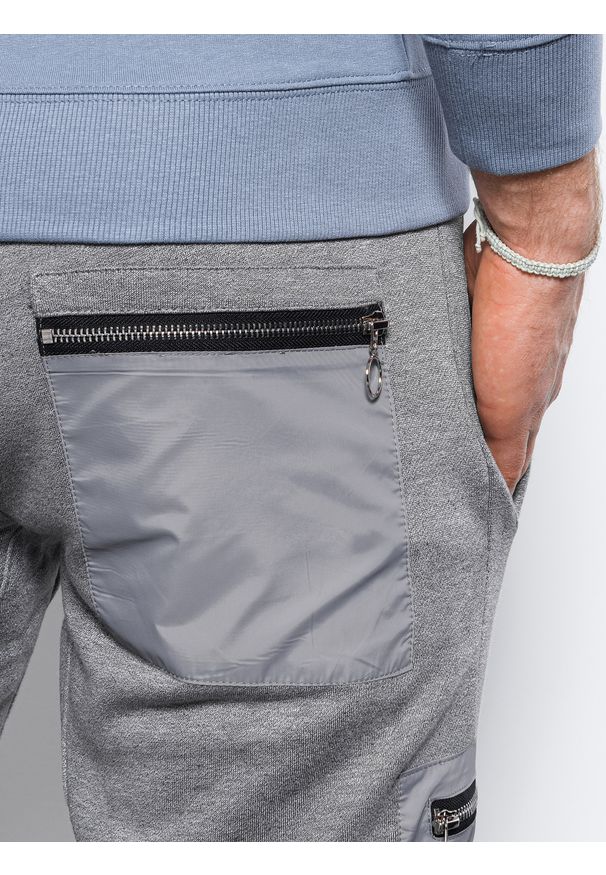 Ombre Clothing - Spodnie męskie dresowe joggery P917 - szary melanż - XXL. Kolor: szary. Materiał: dresówka. Wzór: melanż