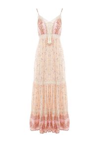 Born2be - Różowa Sukienka Bakrey. Kolor: różowy. Materiał: koronka, wiskoza, tkanina. Długość rękawa: na ramiączkach. Wzór: aplikacja, kwiaty, nadruk. Sezon: lato. Długość: maxi #4