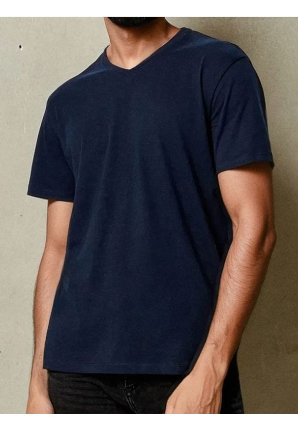 Sinsay - Koszulka basic z dekoltem w serek - granatowy. Typ kołnierza: dekolt w serek. Kolor: niebieski