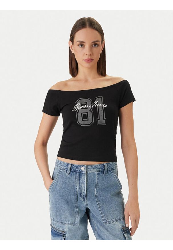 Guess Jeans T-Shirt W6GI07 J1314 Czarny Regular Fit. Kolor: czarny. Materiał: bawełna