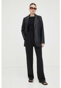 Samsoe & Samsoe - Samsoe Samsoe spodnie damskie kolor czarny proste high waist. Okazja: na co dzień. Stan: podwyższony. Kolor: czarny. Materiał: poliester, dzianina. Styl: casual #4