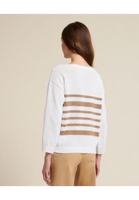 Luisa Spagnoli - LUISA SPAGNOLI - Sweter w paski Cedola. Kolor: biały. Materiał: prążkowany, bawełna. Wzór: paski