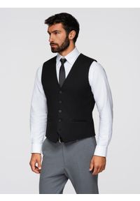 Ombre Clothing - Męska kamizelka garniturowa z klasycznym detalem i podszewką – czarna V4 - Rozmiar: M. Kolor: czarny. Materiał: wiskoza, poliester, materiał. Styl: klasyczny #8