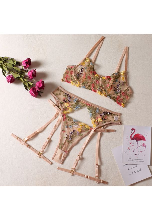 Intica - Bielizna damska z haftem na romantyczne wieczory Euron. Kolor: brązowy. Materiał: materiał. Wzór: haft