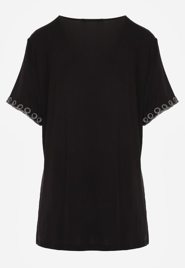 Born2be - Czarna Wiskozowa Bluzka na Krótki Rękaw z Etno Haftem z Metaliczną Nicią Aiopa. Okazja: na co dzień, na spotkanie biznesowe, do pracy. Kolekcja: plus size. Kolor: czarny. Materiał: wiskoza. Długość rękawa: krótki rękaw. Długość: krótkie. Wzór: haft. Styl: etno