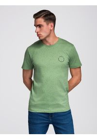 Ombre Clothing - Męski bawełniany t-shirt z nadrukiem i okrągłym dekoltem – zielony V4 - Rozmiar: L. Okazja: na co dzień. Kolor: zielony. Materiał: bawełna. Długość rękawa: krótki rękaw. Długość: krótkie. Wzór: nadruk. Sezon: lato, wiosna. Styl: elegancki, casual