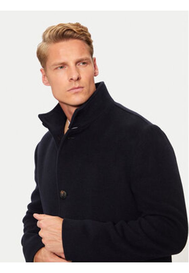 TOMMY HILFIGER - Tommy Hilfiger Płaszcz wełniany MW0MW37956 Granatowy Regular Fit. Kolor: niebieski. Materiał: wełna
