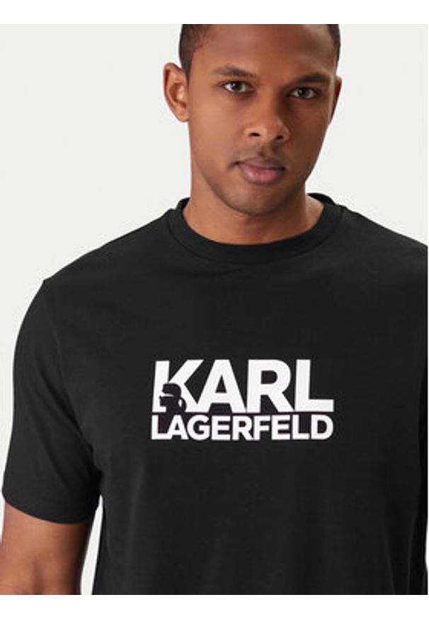 Karl Lagerfeld - KARL LAGERFELD T-Shirt 755780 561235 Czarny Regular Fit. Typ kołnierza: dekolt w karo. Kolor: czarny. Materiał: bawełna