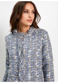 Długi sweter bez zapięcia bonprix matowy niebieski wzorzysty. Kolor: niebieski. Materiał: materiał, włókno, akryl. Długość: długie #6