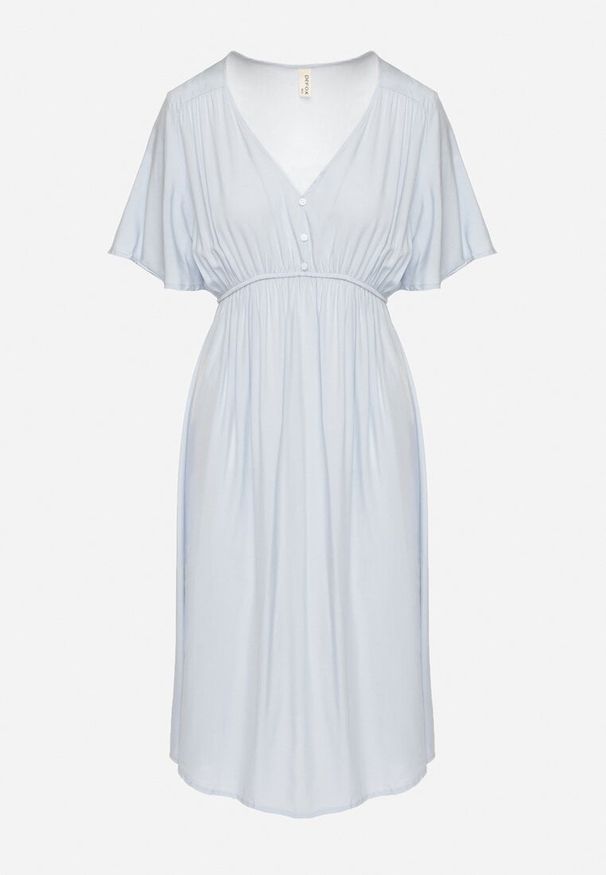 Born2be - Jasnoniebieska Bawełniana Sukienka o Rozkloszowanym Fasonie Liranelle. Okazja: na co dzień. Typ kołnierza: dekolt w kształcie V. Kolor: niebieski. Materiał: bawełna. Długość rękawa: krótki rękaw. Sezon: lato. Typ sukienki: rozkloszowane. Styl: casual, elegancki