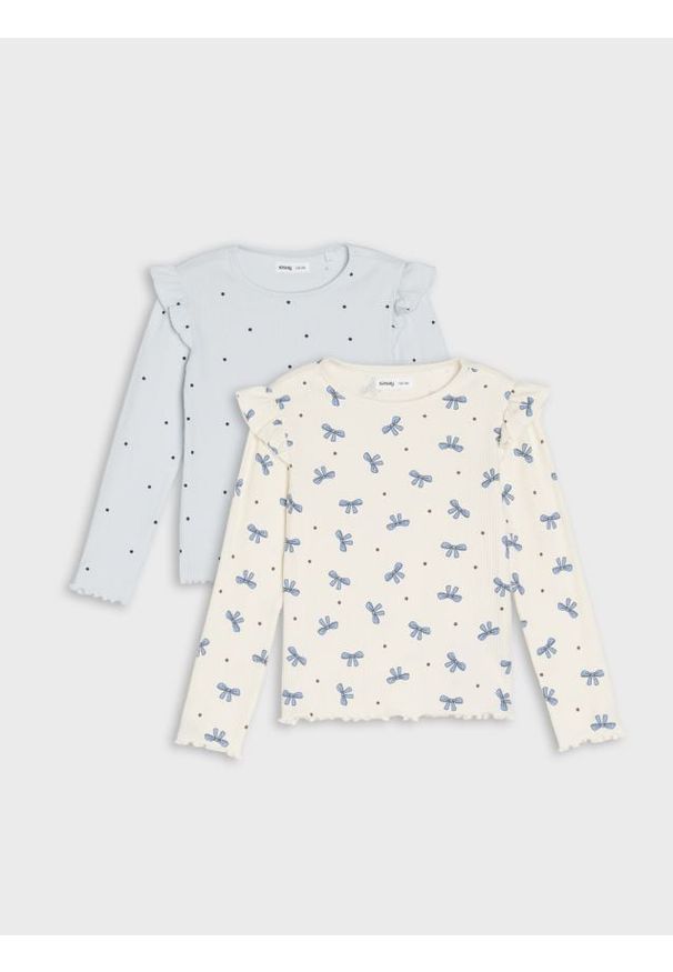 Sinsay - Prążkowane koszulki z długimi rękawami 2 pack - wielobarwny. Materiał: prążkowany. Długość rękawa: długi rękaw. Długość: długie