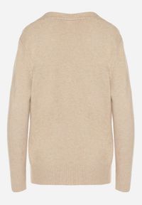 Born2be - Jasnobeżowy Kardigan z Bawełną Zdobiony Warkoczowym Splotem i Kieszeniami Mevesava. Okazja: na co dzień. Typ kołnierza: dekolt w serek. Kolor: beżowy. Materiał: bawełna. Wzór: aplikacja, ze splotem. Sezon: zima, jesień. Styl: casual, klasyczny #3