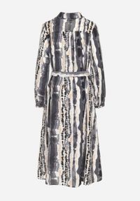 Born2be - Szara Wiskozowa Sukienka Koszulowa Wiązana Paskiem Ellariah. Okazja: na co dzień. Typ kołnierza: dekolt w kształcie V. Kolor: szary. Materiał: wiskoza. Wzór: aplikacja. Typ sukienki: koszulowe. Styl: casual, elegancki #6