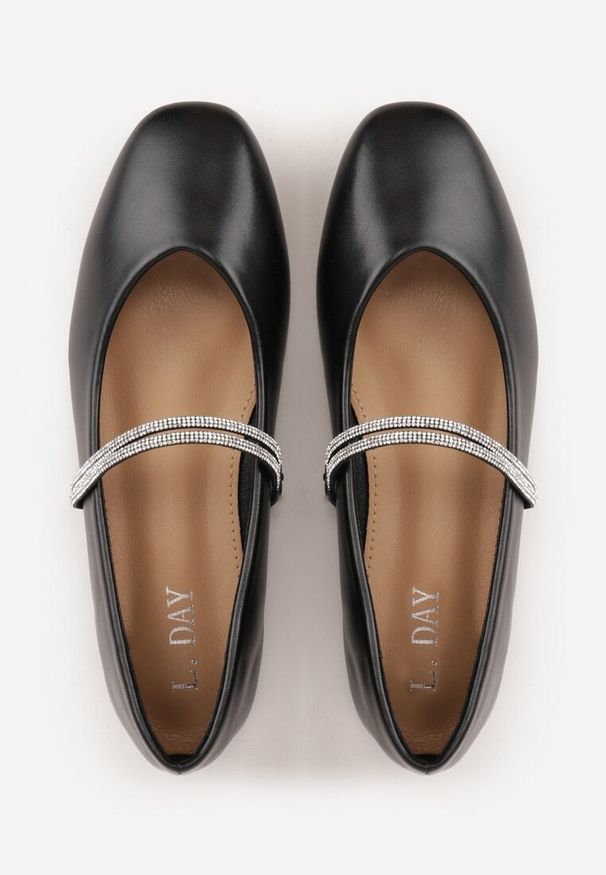 Renee - Czarne Balerinki w Stylu Mary Jane z Paskiem z Cyrkoniami Cireris. Okazja: na imprezę. Zapięcie: pasek. Kolor: czarny. Materiał: jeans. Styl: elegancki, klasyczny