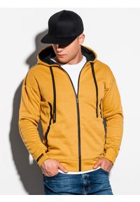 Ombre Clothing - Bluza męska rozpinana z kapturem - żółta V6 OM-SSZP-22FW-006 - XXL. Typ kołnierza: kaptur. Kolor: żółty. Materiał: bawełna, poliester. Wzór: geometria #3