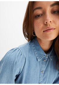 bonprix - Bluzka jeansowa z rękawami bufkami, z bawełny organicznej. Kolor: niebieski. Materiał: bawełna, jeans #2