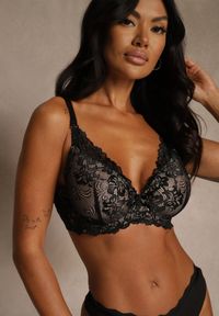 Renee - Czarno-Beżowy Koronkowy Biustonosz w Klasycznym Stylu Coralee. Kolor: czarny. Materiał: koronka. Wzór: aplikacja, gładki #1
