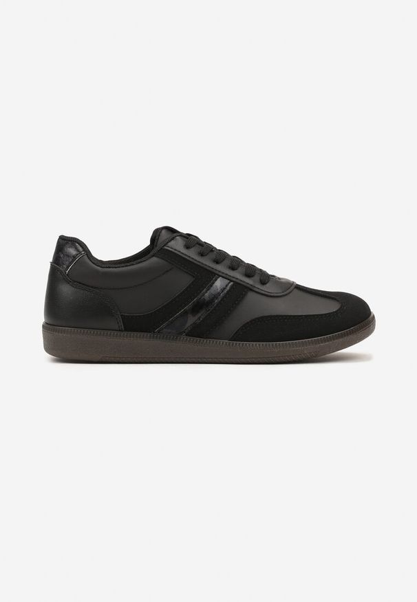 Renee - Czarne Casualowe Sneakersy z Geometrycznymi Wzorami i Kontrastowymi Przeszyciami Riandrea. Okazja: na co dzień. Nosek buta: okrągły. Zapięcie: sznurówki. Kolor: czarny. Materiał: materiał. Wzór: geometria. Obcas: na obcasie. Wysokość obcasa: niski