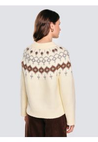 Big-Star - Sweter damski z skandynawskim wzorem kremowy Skandia 102. Okazja: na co dzień. Kolor: kremowy. Materiał: dzianina. Wzór: ze splotem. Styl: elegancki, wizytowy, casual