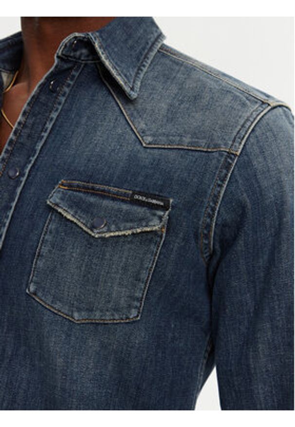 DOLCE & GABBANA - Dolce&Gabbana Koszula jeansowa G5JC8D G8GW9 Granatowy Regular Fit. Kolor: niebieski. Materiał: bawełna