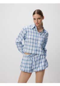 Reserved - Krótka koszula w kratę - jasnoniebieski. Kolor: niebieski. Materiał: tkanina. Długość: krótkie #1