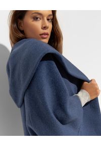 CINZIA ROCCA - Granatowy oversizowy płaszcz z dużym kapturem. Kolor: niebieski. Materiał: materiał #2