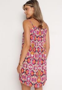 Born2be - Różówo-Pomarańczowa Bawełniana Sukienka o Rozkloszowanym Kroju na Ramiączkach Tesarae. Okazja: na co dzień, na plażę. Typ kołnierza: dekolt kwadratowy. Kolor: różowy. Materiał: bawełna. Długość rękawa: na ramiączkach. Sezon: lato. Styl: casual #5