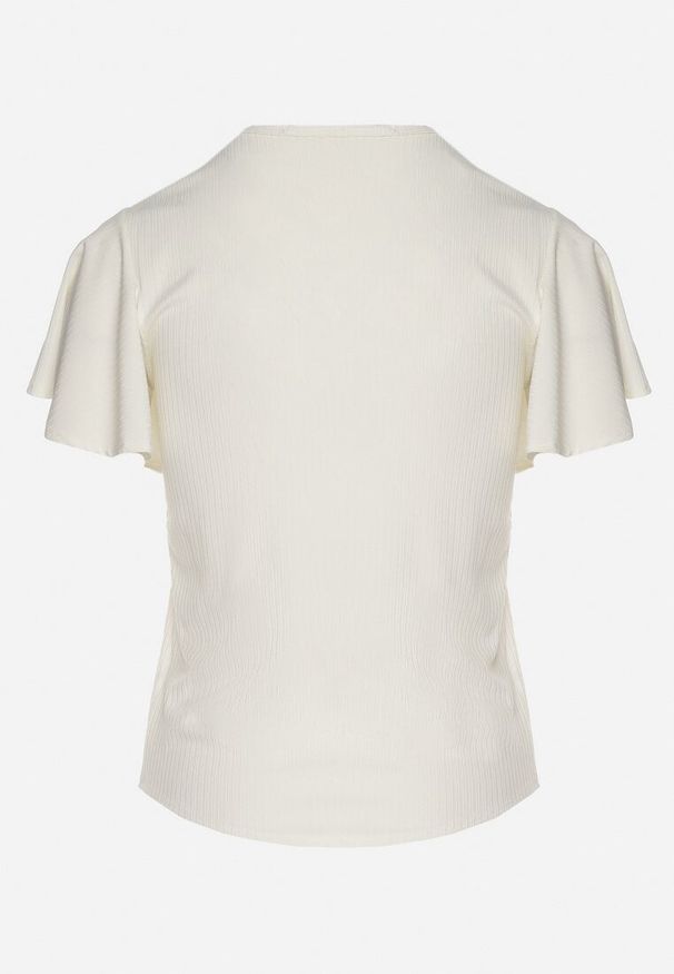 Born2be - Beżowa Bluzka z Szerokimi Rękawami Sunevia. Okazja: na co dzień. Typ kołnierza: dekolt w kształcie V. Kolor: beżowy. Materiał: jeans. Styl: casual, elegancki