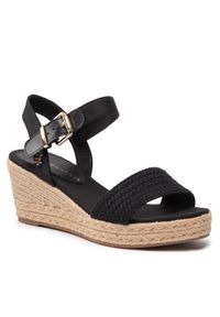 TOMMY HILFIGER - Tommy Hilfiger Espadryle Th Textured Low Wedge Sandal FW0FW06555 Czarny. Kolor: czarny. Materiał: materiał