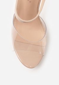 Renee - Beżowe Lakierowane Sandały na Platformie i Szpilce z Przezroczystą Cholewką Elinryn. Zapięcie: sprzączka. Kolor: beżowy. Materiał: lakier. Obcas: na platformie #9