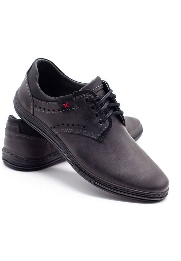 Polbut Buty męskie casual 402 szare. Okazja: na co dzień. Kolor: szary. Materiał: skóra, jeans. Sezon: jesień, wiosna. Styl: casual