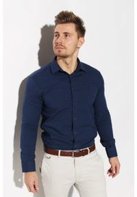 Koszula Edward Orlovski Navy-Blue. Materiał: włókno, bawełna. Długość: długie. Styl: elegancki #1