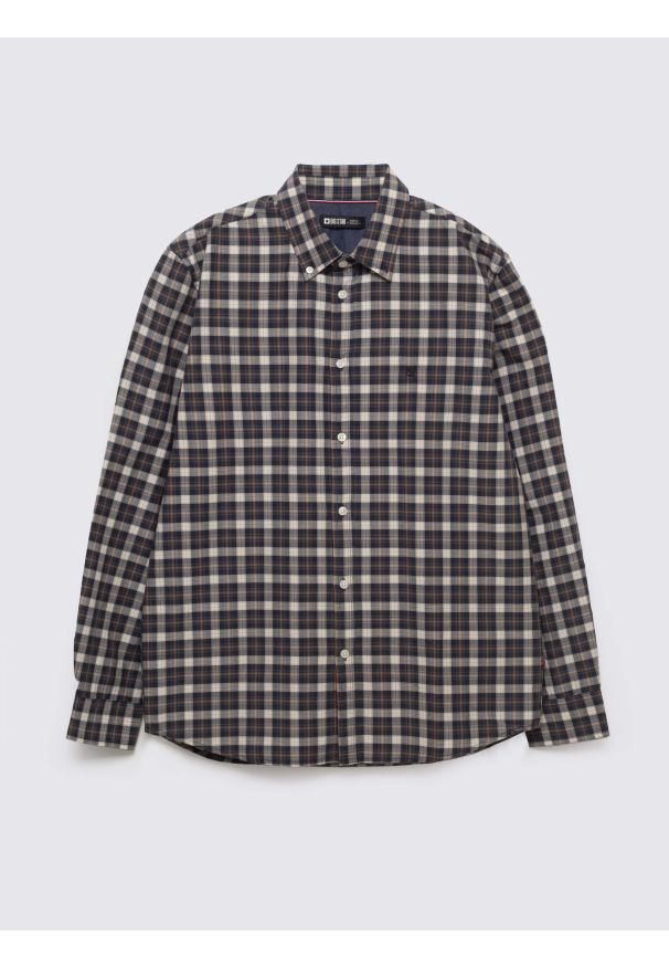 Big-Star - Koszula męska bawełniana w kratę czarna Gibbineros 906. Okazja: na co dzień. Kolor: czarny. Materiał: bawełna. Wzór: haft, kratka, gładki. Styl: klasyczny, casual