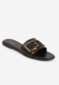 Born2be - Czarne Klapki Płaskie z Plecionką i Ozdobną Klamrą Sharvia. Okazja: na co dzień, do pracy, na spotkanie biznesowe. Kolor: czarny. Materiał: jeans, len. Sezon: lato. Styl: casual, biznesowy, elegancki #6