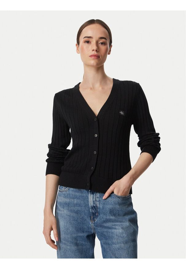 Calvin Klein Jeans Kardigan LV047H305G Czarny Regular Fit. Kolor: czarny. Materiał: bawełna