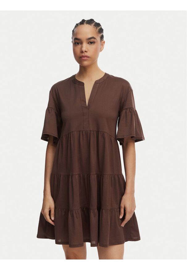 Weekend Max Mara Sukienka codzienna Saggina 2615621042 Brązowy ciemny Regular Fit. Okazja: na co dzień. Kolor: brązowy. Materiał: bawełna. Typ sukienki: proste. Styl: casual