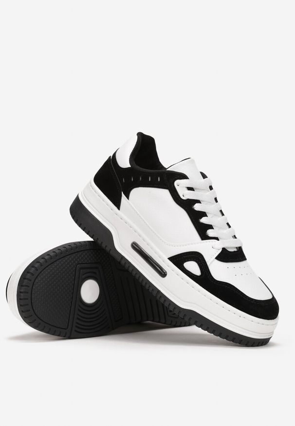 Renee - Biało-Czarne Sneakersy na Grubej Podeszwie z Przeszyciami Utire. Kolor: biały