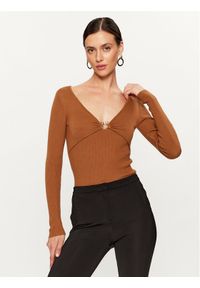 Pinko Sweter Graffa 101846 A15S Brązowy Slim Fit. Kolor: brązowy. Materiał: wełna