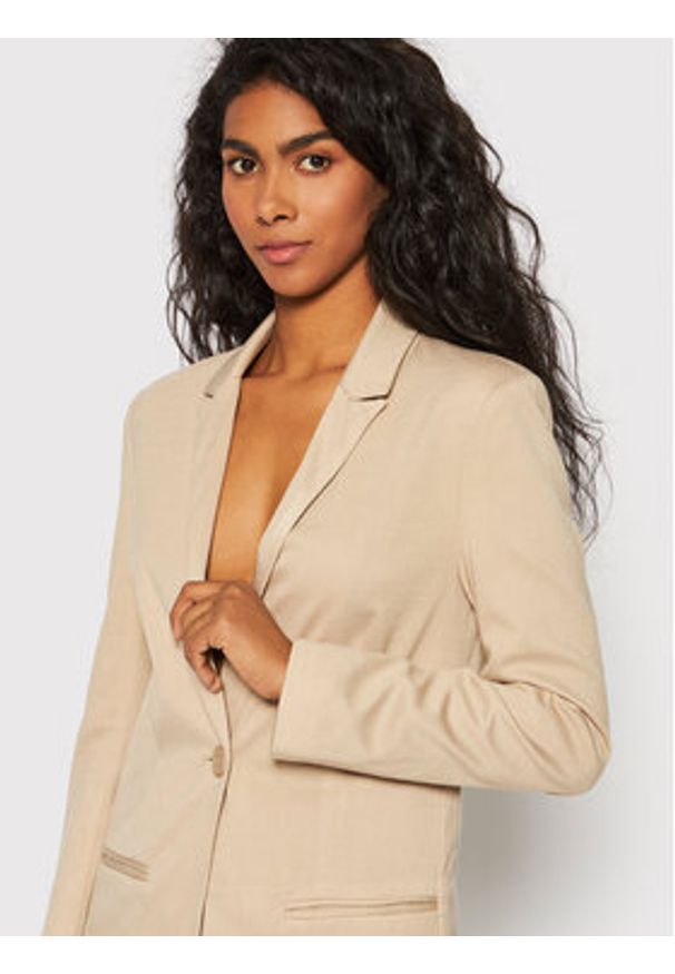 Brave Soul Marynarka LJK-TIFFANY Beżowy Regular Fit. Kolor: beżowy. Materiał: wiskoza