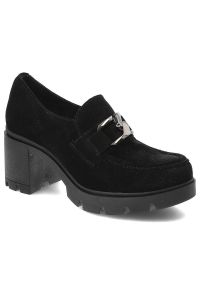 Czarne Półbuty Lemar Damskie Eleganckie Buty. Zapięcie: klamry. Kolor: czarny. Materiał: zamsz. Obcas: na obcasie. Styl: elegancki. Wysokość obcasa: średni
