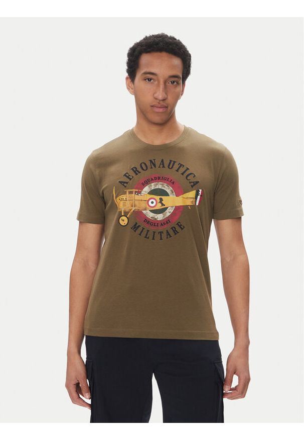 Aeronautica Militare T-Shirt 251TS2414J641 Khaki Regular Fit. Kolor: brązowy. Materiał: bawełna