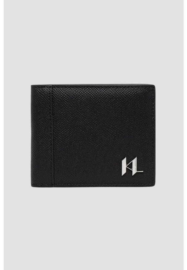 Karl Lagerfeld - KARL LAGERFELD Czarny portfel skórzany Monogram. Kolor: czarny. Materiał: skóra
