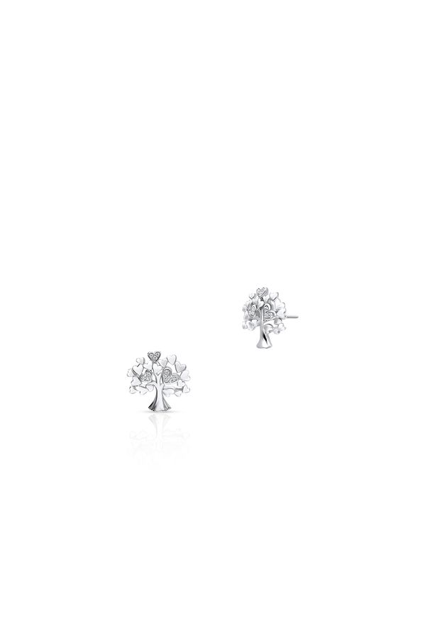 W.KRUK - Kolczyki srebrne z motywem drzewa. Materiał: srebrne. Kolor: srebrny. Wzór: aplikacja. Kamień szlachetny: cyrkonia